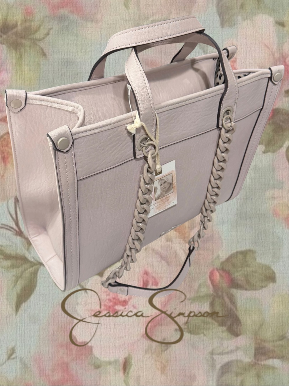 NWT Jessica Simpson Dawn Alexis Tote Bag – Monochromatic Chain Blush Cream - Picture 4 of 8
